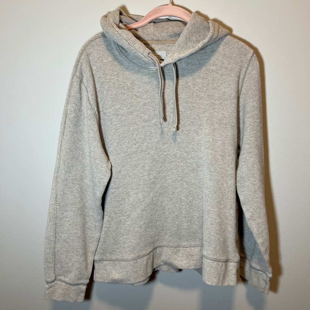 Everlane Men's Organic Cotton Waffle Knit Hoodie Beige Thermal Pullover Large